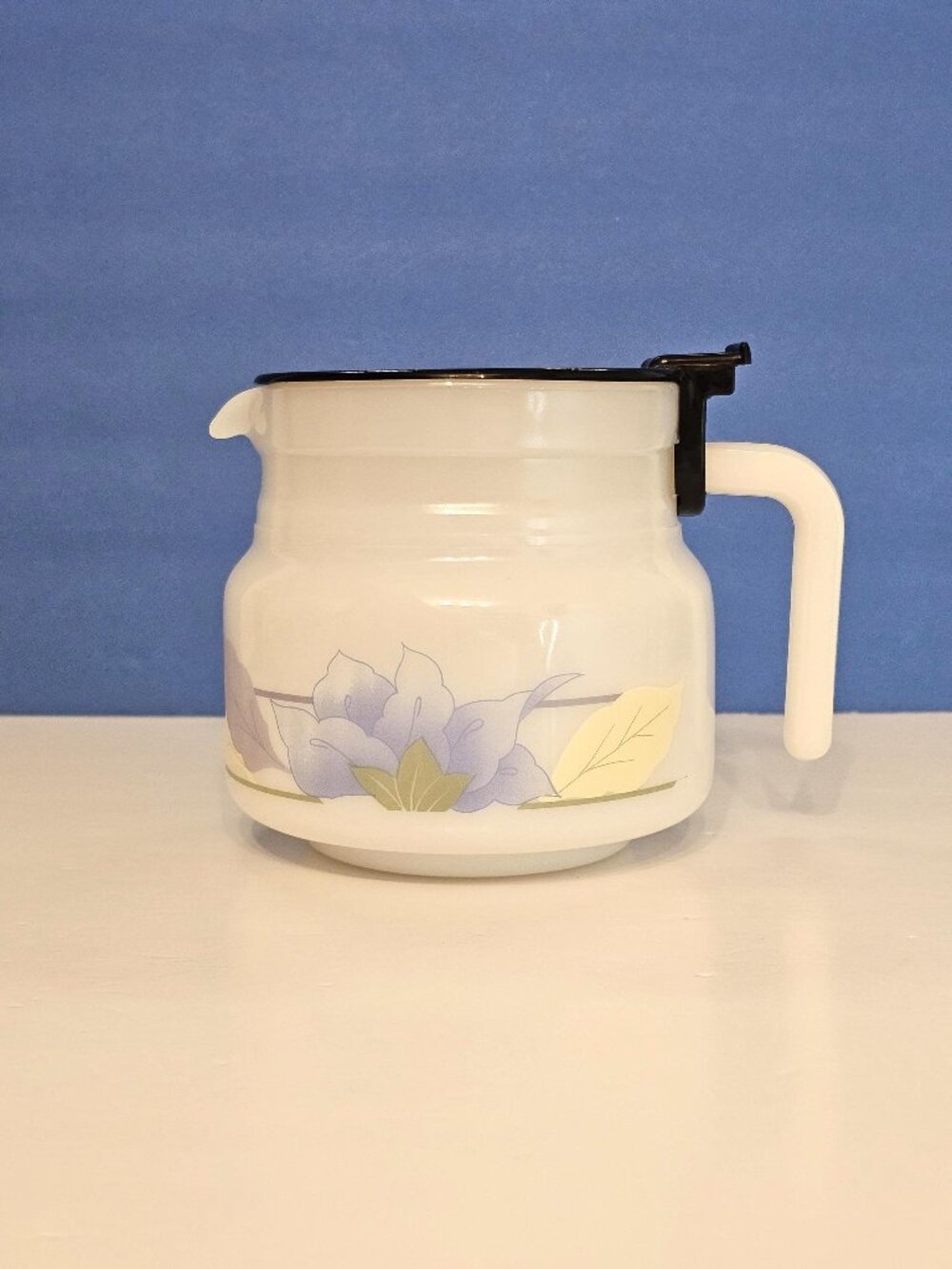 Vintage Arcopal Milk Glass Coffee Pot With Blue And Pink Florals FLO ROMANTIQUE